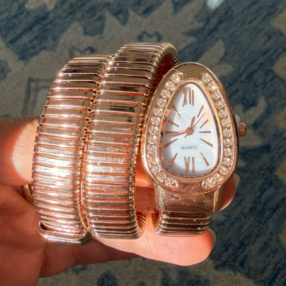 Serpenti Luxury Rose Gold Wrap Watch with Crystal-Embellished Teardrop Dial